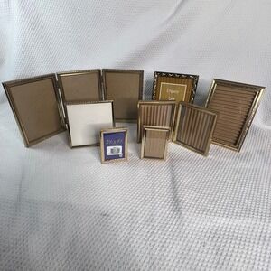 Vintage Gold Metal Picture Frame Lot Ornate Folding Tabletop Assorted 7pc BiFol